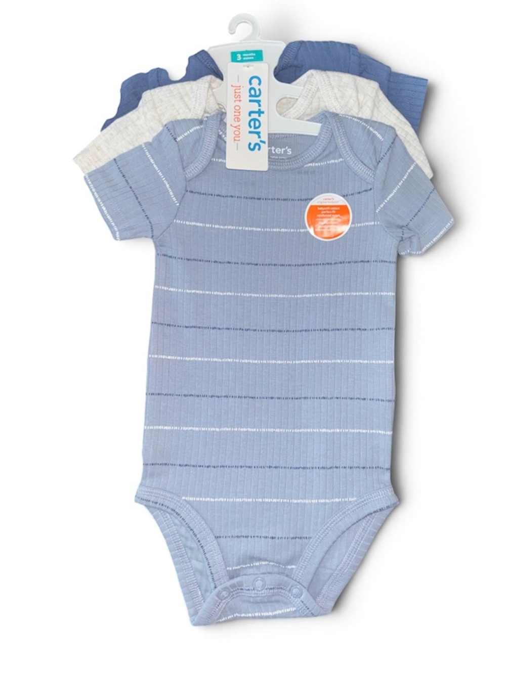 Carter's Blue Stripe Ribbed Short-Sleeve One-Piece (3-Pack) size 3M